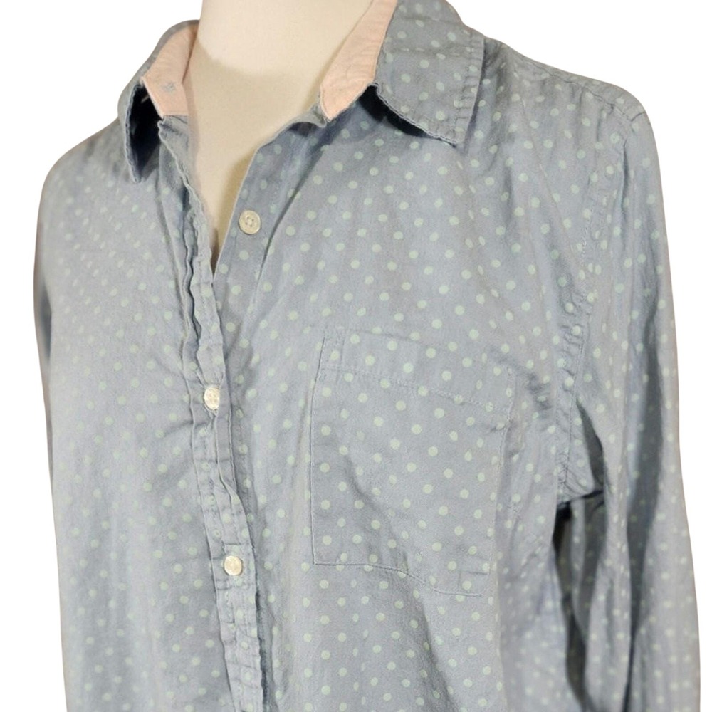 Vintage Le‎ Tigre XL $68 Light Blue Cotton Polka Dot Button Up Shirt India Made